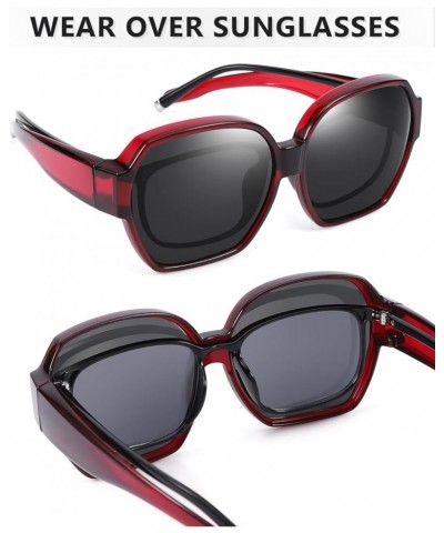 Polarized Over Glasses Sunglasses For Women, Large Square Wear Over Glasses for Driving Fishing Red Black $10.12 Designer