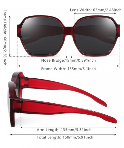 Polarized Over Glasses Sunglasses For Women, Large Square Wear Over Glasses for Driving Fishing Red Black $10.12 Designer