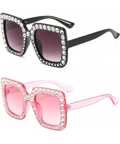 Oversized Sunglasses for Women Square Thick Frame Bling Bling Rhinestone Novelty Shades Square Black-grey+square Pink-pink $8...