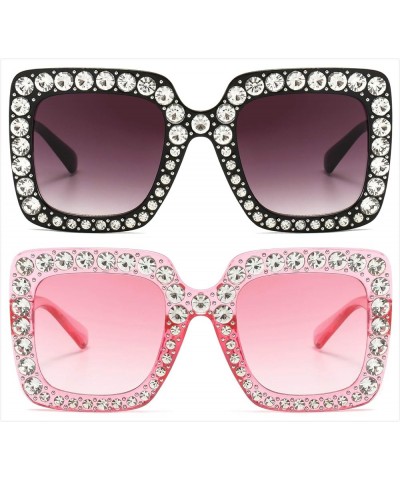 Oversized Sunglasses for Women Square Thick Frame Bling Bling Rhinestone Novelty Shades Square Black-grey+square Pink-pink $8...