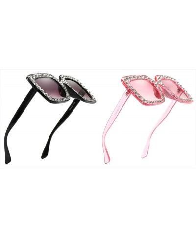 Oversized Sunglasses for Women Square Thick Frame Bling Bling Rhinestone Novelty Shades Square Black-grey+square Pink-pink $8...