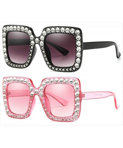 Oversized Sunglasses for Women Square Thick Frame Bling Bling Rhinestone Novelty Shades Square Black-grey+square Pink-pink $8...