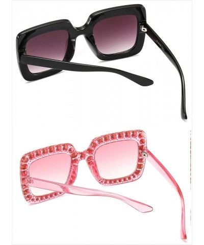 Oversized Sunglasses for Women Square Thick Frame Bling Bling Rhinestone Novelty Shades Square Black-grey+square Pink-pink $8...