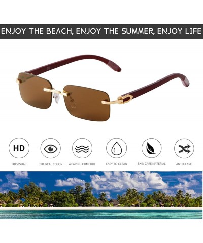 Rectangle Retro Rimless Sunglasses for Men Women A3 $12.52 Square