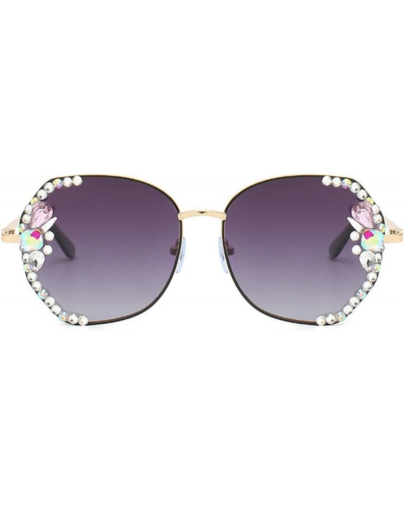 Luxury Rhinestone Bling Diamond Fashion Polarized Sunglasses Women Vintage Diamond Sun Glasses Gradiend lens Shades Gold&gray...