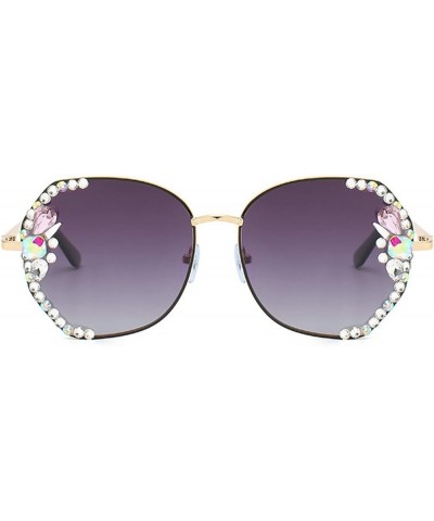 Luxury Rhinestone Bling Diamond Fashion Polarized Sunglasses Women Vintage Diamond Sun Glasses Gradiend lens Shades Gold&gray...