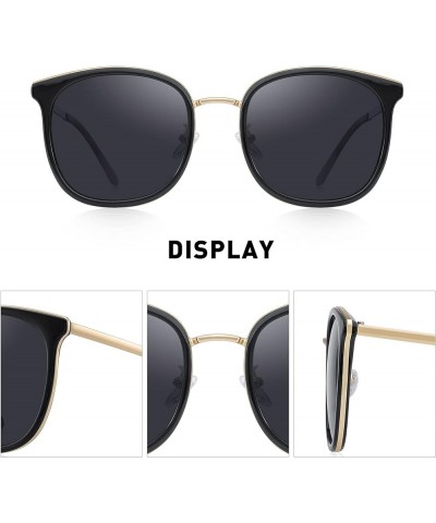 Polarized Sunglasses for Women Men Oversized Rectangular Metal Frame Glasses Black Frame/Black Lens/Gold Temples $11.44 Recta...