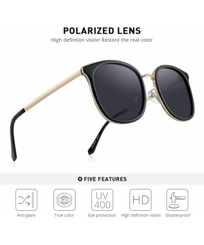 Polarized Sunglasses for Women Men Oversized Rectangular Metal Frame Glasses Black Frame/Black Lens/Gold Temples $11.44 Recta...