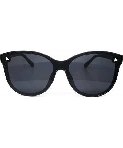 7123-1 Oversize Wraparound Semi-Rimless Shield Lens Sunglasses Black $10.58 Oversized