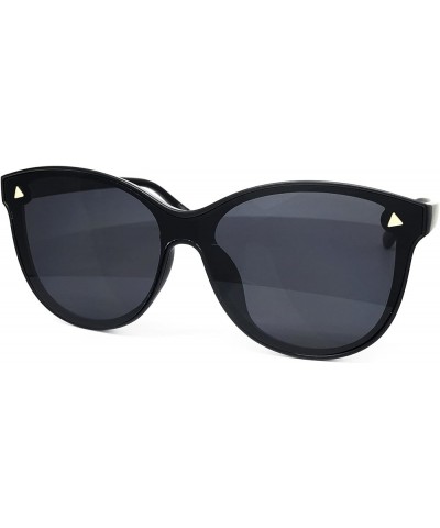 7123-1 Oversize Wraparound Semi-Rimless Shield Lens Sunglasses Black $10.58 Oversized