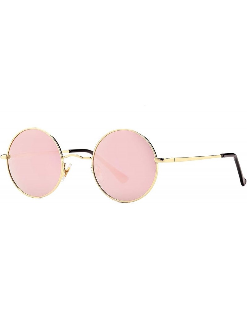 Polarized Round Sunglasses for Men Women Hippie Small Circle Glasses Red Yellow Lenses Gold/Pink Mirror $10.25 Designer