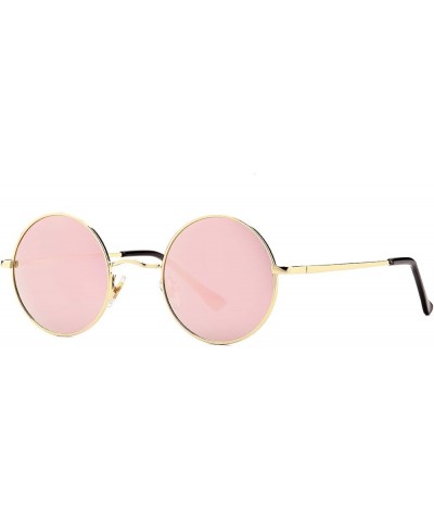 Polarized Round Sunglasses for Men Women Hippie Small Circle Glasses Red Yellow Lenses Gold/Pink Mirror $10.25 Designer