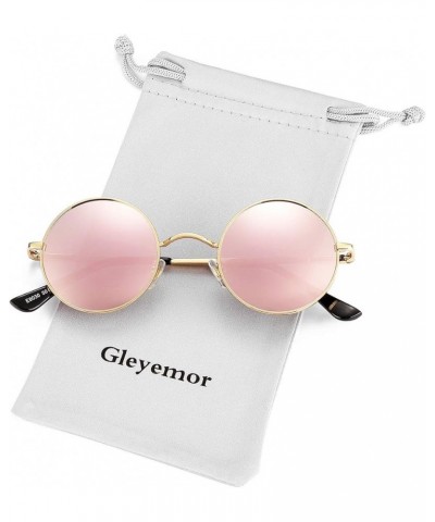 Polarized Round Sunglasses for Men Women Hippie Small Circle Glasses Red Yellow Lenses Gold/Pink Mirror $10.25 Designer