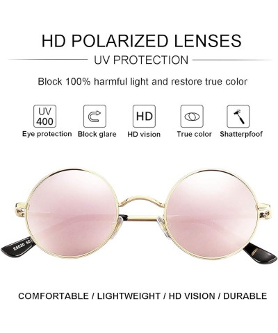 Polarized Round Sunglasses for Men Women Hippie Small Circle Glasses Red Yellow Lenses Gold/Pink Mirror $10.25 Designer