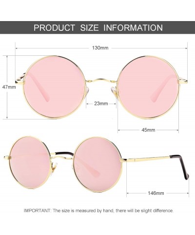 Polarized Round Sunglasses for Men Women Hippie Small Circle Glasses Red Yellow Lenses Gold/Pink Mirror $10.25 Designer