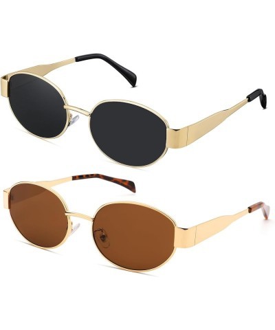 Retro Oval Sunglasses for Women Men - Trendy Gold Sun Glasses - Fashion Metal Frame Shades B1 Gold / Grey + Gold / Brown $7.5...