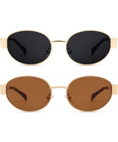 Retro Oval Sunglasses for Women Men - Trendy Gold Sun Glasses - Fashion Metal Frame Shades B1 Gold / Grey + Gold / Brown $7.5...