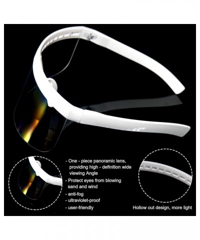 Futuristic Shield Oversized Visor Sunglasses, Mirrored Huge Flat Top for Men, Women, Like Sunhat for UV Protection White/Clea...