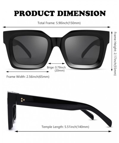 Thick Square Sunglasses for Women Men – Trendy Retro Chunky Rectangle Sun Glasses Black Shades B2* (Black/Black + Leopard/Bla...