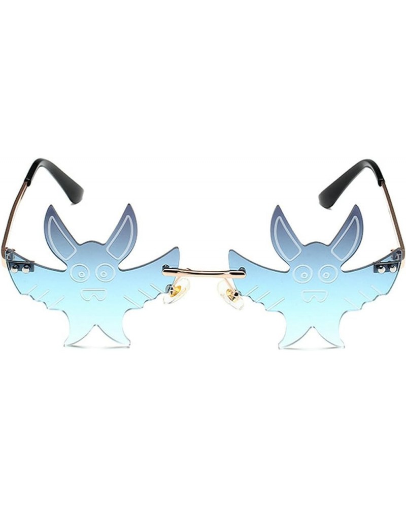 Bat Shape Sunglasses for Women Men Rimless Irregular Eyewear Retro rave Party halloween Bat Sun Glasses Gray&blue $10.77 Rimless