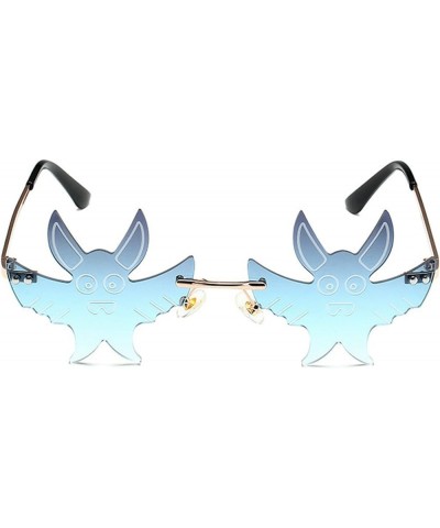 Bat Shape Sunglasses for Women Men Rimless Irregular Eyewear Retro rave Party halloween Bat Sun Glasses Gray&blue $10.77 Rimless