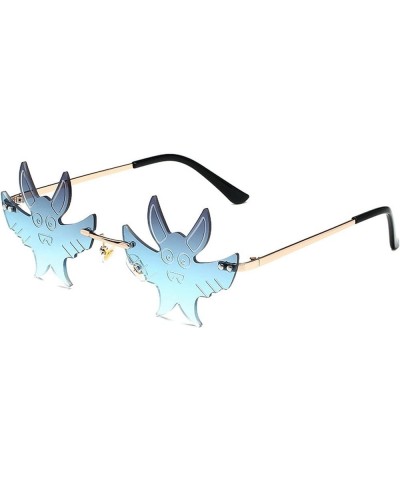 Bat Shape Sunglasses for Women Men Rimless Irregular Eyewear Retro rave Party halloween Bat Sun Glasses Gray&blue $10.77 Rimless