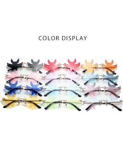 Bat Shape Sunglasses for Women Men Rimless Irregular Eyewear Retro rave Party halloween Bat Sun Glasses Gray&blue $10.77 Rimless