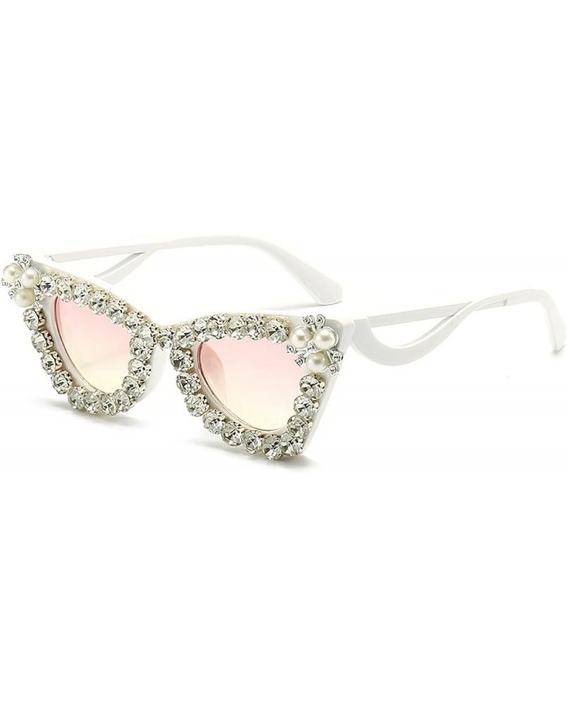 Diamond Cat Sunglasses Women Retro Rhinestone Sun Glasses Ladies Sexy Crystal Funny Party Eyewear C7 White Pink $10.95 Designer