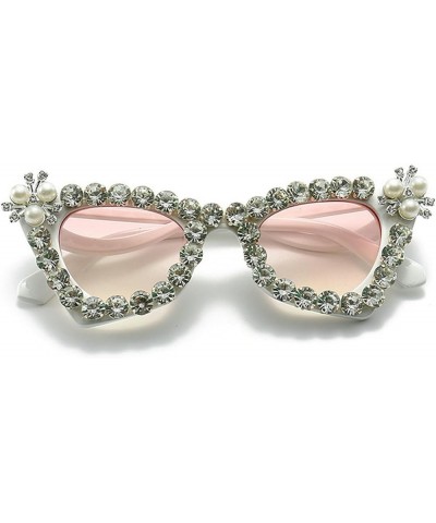 Diamond Cat Sunglasses Women Retro Rhinestone Sun Glasses Ladies Sexy Crystal Funny Party Eyewear C7 White Pink $10.95 Designer