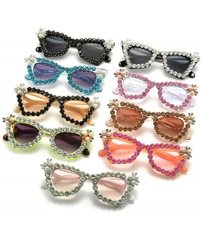 Diamond Cat Sunglasses Women Retro Rhinestone Sun Glasses Ladies Sexy Crystal Funny Party Eyewear C7 White Pink $10.95 Designer