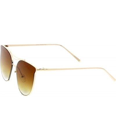 Modern Slim Metal Arms Double Nose Bridge Round Flat Lens Cat Eye Sunglasses 55mm Gold / Amber $10.24 Cat Eye