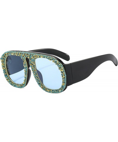 Fashion Oversized Rhinestone Y2K Sunglasses Women Bling Sunglasses for Men Goggle Crystal Sun Glasses Blue $9.87 Oversized