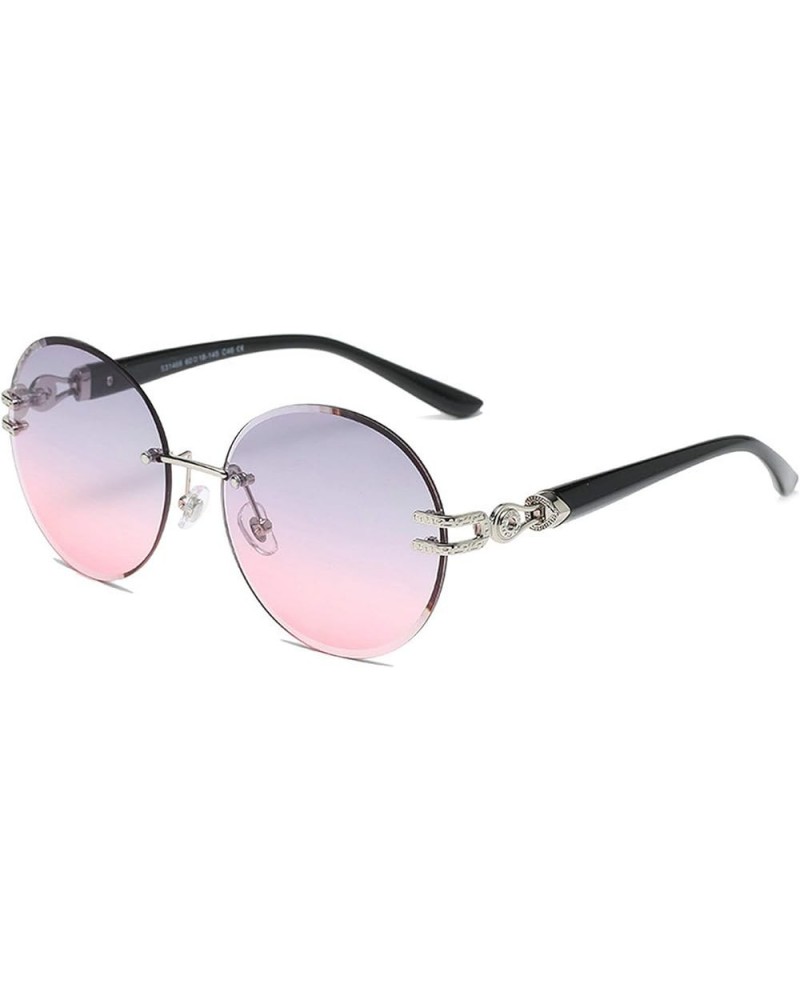 Frameless Trim Round Sunglasses Men's Fashion Metal Gradient Lens Personality Retro Female Sun Glasses Gray Pink Gradient $11...