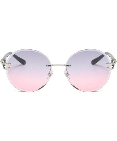 Frameless Trim Round Sunglasses Men's Fashion Metal Gradient Lens Personality Retro Female Sun Glasses Gray Pink Gradient $11...