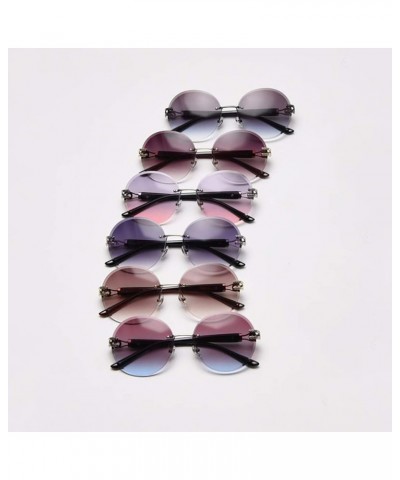 Frameless Trim Round Sunglasses Men's Fashion Metal Gradient Lens Personality Retro Female Sun Glasses Gray Pink Gradient $11...