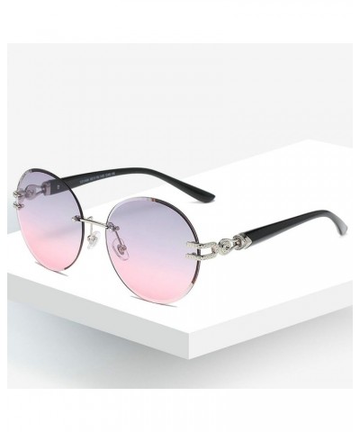 Frameless Trim Round Sunglasses Men's Fashion Metal Gradient Lens Personality Retro Female Sun Glasses Gray Pink Gradient $11...