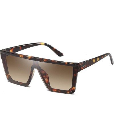 Oversized Square Sunglasses for Women Men Fashion Siamese Lens Style Flat Top Shield Shades (Leopard-brown) $9.23 Square