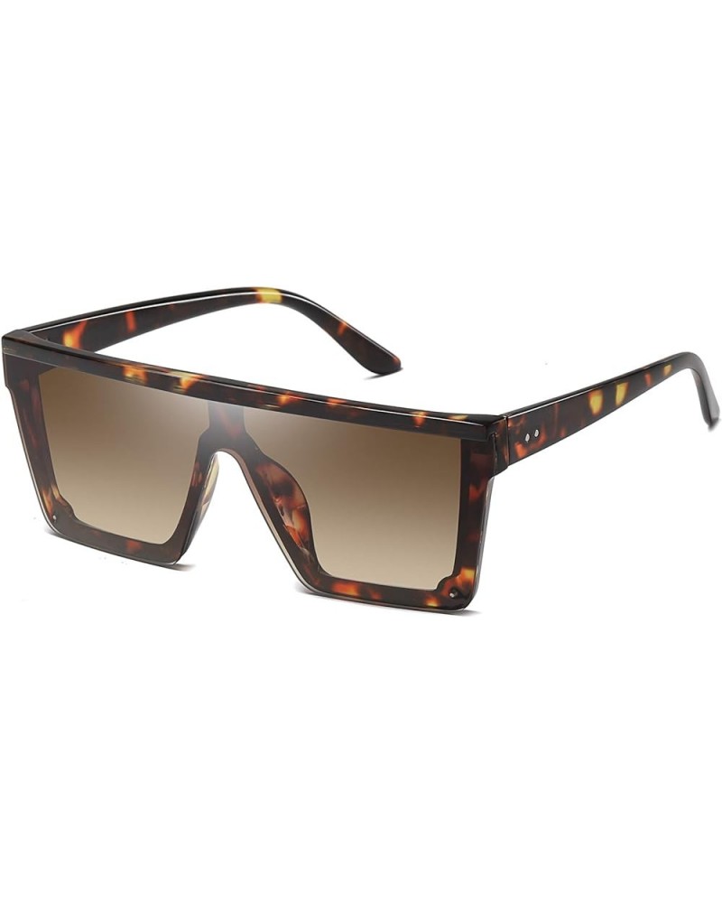 Oversized Square Sunglasses for Women Men Fashion Siamese Lens Style Flat Top Shield Shades (Leopard-brown) $9.23 Square