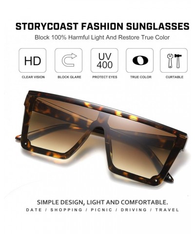 Oversized Square Sunglasses for Women Men Fashion Siamese Lens Style Flat Top Shield Shades (Leopard-brown) $9.23 Square