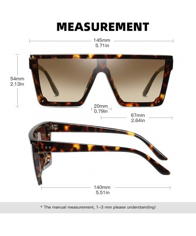 Oversized Square Sunglasses for Women Men Fashion Siamese Lens Style Flat Top Shield Shades (Leopard-brown) $9.23 Square