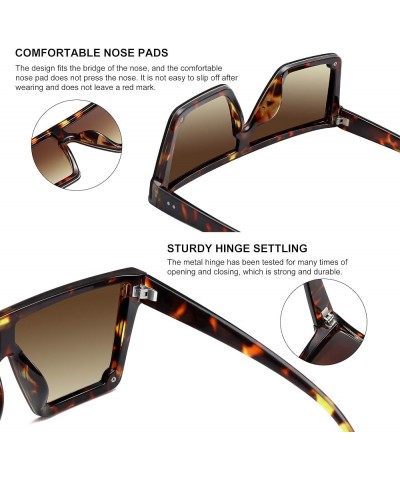 Oversized Square Sunglasses for Women Men Fashion Siamese Lens Style Flat Top Shield Shades (Leopard-brown) $9.23 Square