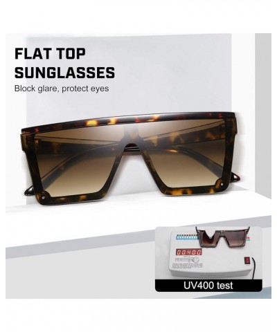 Oversized Square Sunglasses for Women Men Fashion Siamese Lens Style Flat Top Shield Shades (Leopard-brown) $9.23 Square