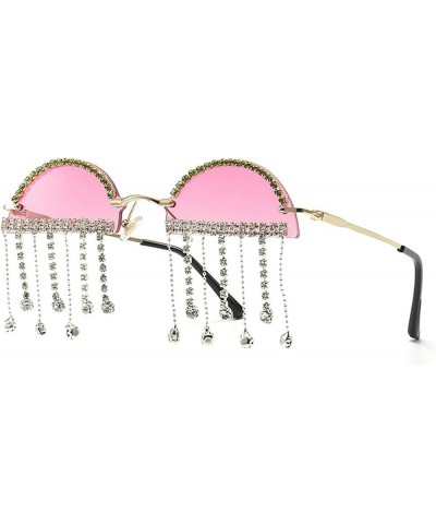 Fashion Rhinestone Tassel Half Round Sunglasses Women Vintage Diamond Rimless Pendant Glasses Men Purple $11.35 Rimless