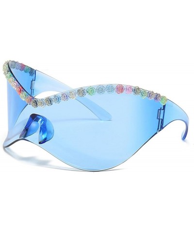 One Piece Oversized Punk Bling Diamond Sunglasses Women Men Sun Glasses Y2k Goggle Female UV400 Blue $10.01 Goggle