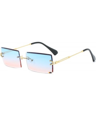 Retro Rimless Rectangle Sunglasses for Women Men Tinted Lens Gold Metal Frameless Vintage Square Glasses Blue Pink $9.34 Rimless