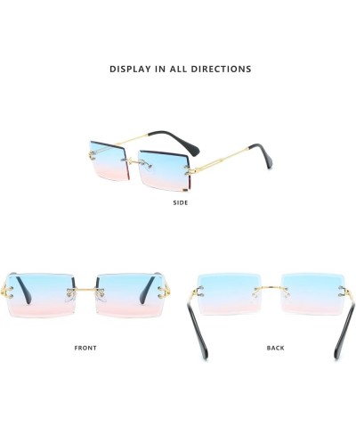 Retro Rimless Rectangle Sunglasses for Women Men Tinted Lens Gold Metal Frameless Vintage Square Glasses Blue Pink $9.34 Rimless