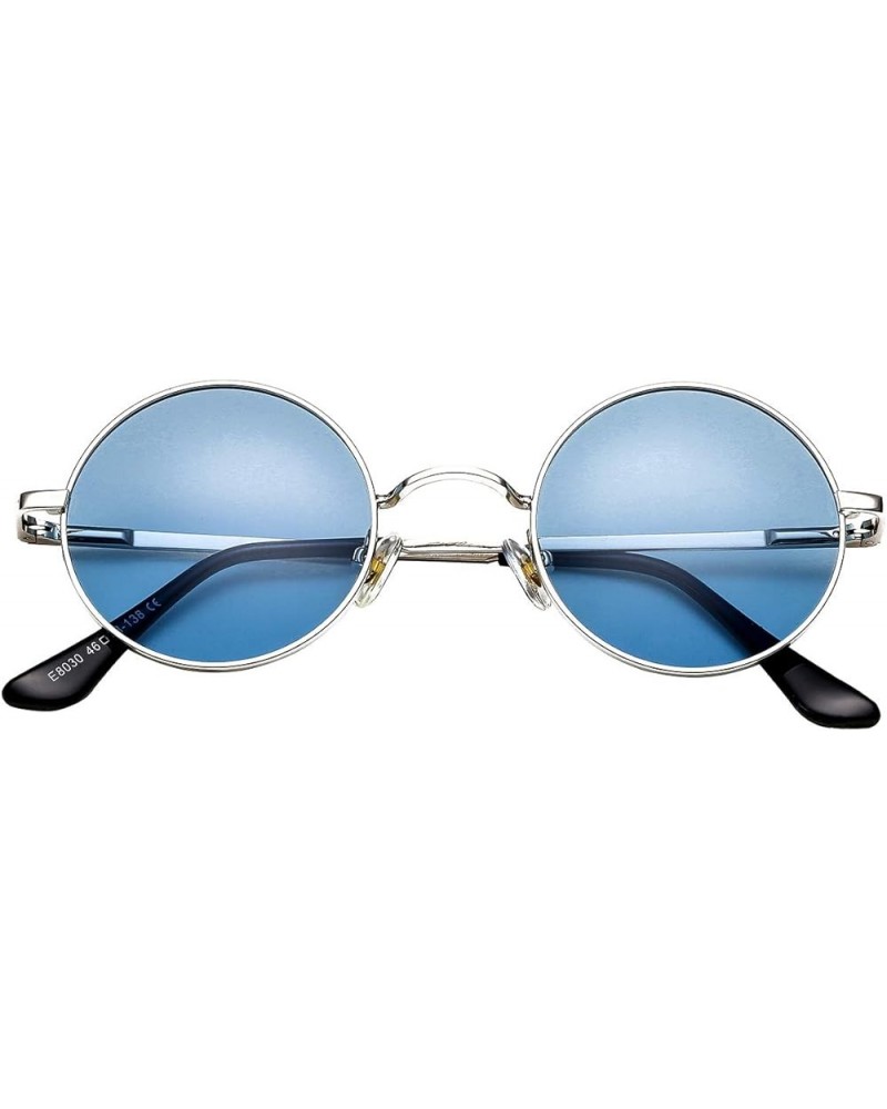 Circle Lennon Glasses Retro Round Polarized Sunglasses Hippie Style Small Circle Sun Glasses A2 Silver/Clear Blue $9.00 Aviator