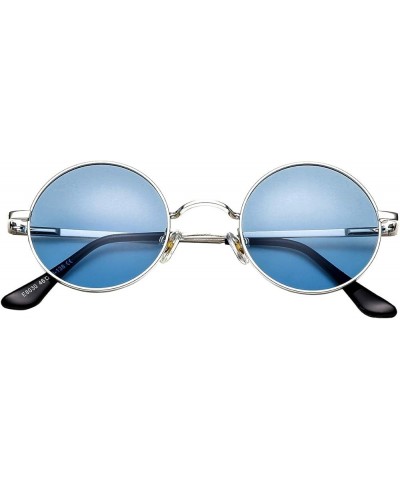 Circle Lennon Glasses Retro Round Polarized Sunglasses Hippie Style Small Circle Sun Glasses A2 Silver/Clear Blue $9.00 Aviator