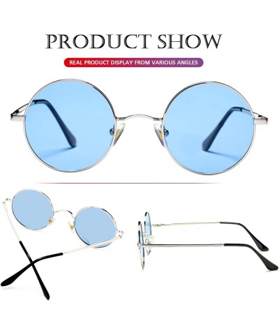 Circle Lennon Glasses Retro Round Polarized Sunglasses Hippie Style Small Circle Sun Glasses A2 Silver/Clear Blue $9.00 Aviator