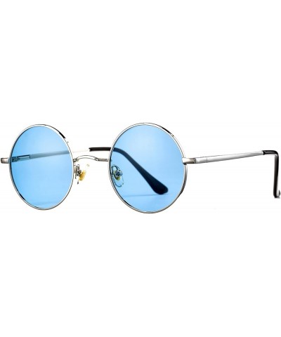 Circle Lennon Glasses Retro Round Polarized Sunglasses Hippie Style Small Circle Sun Glasses A2 Silver/Clear Blue $9.00 Aviator